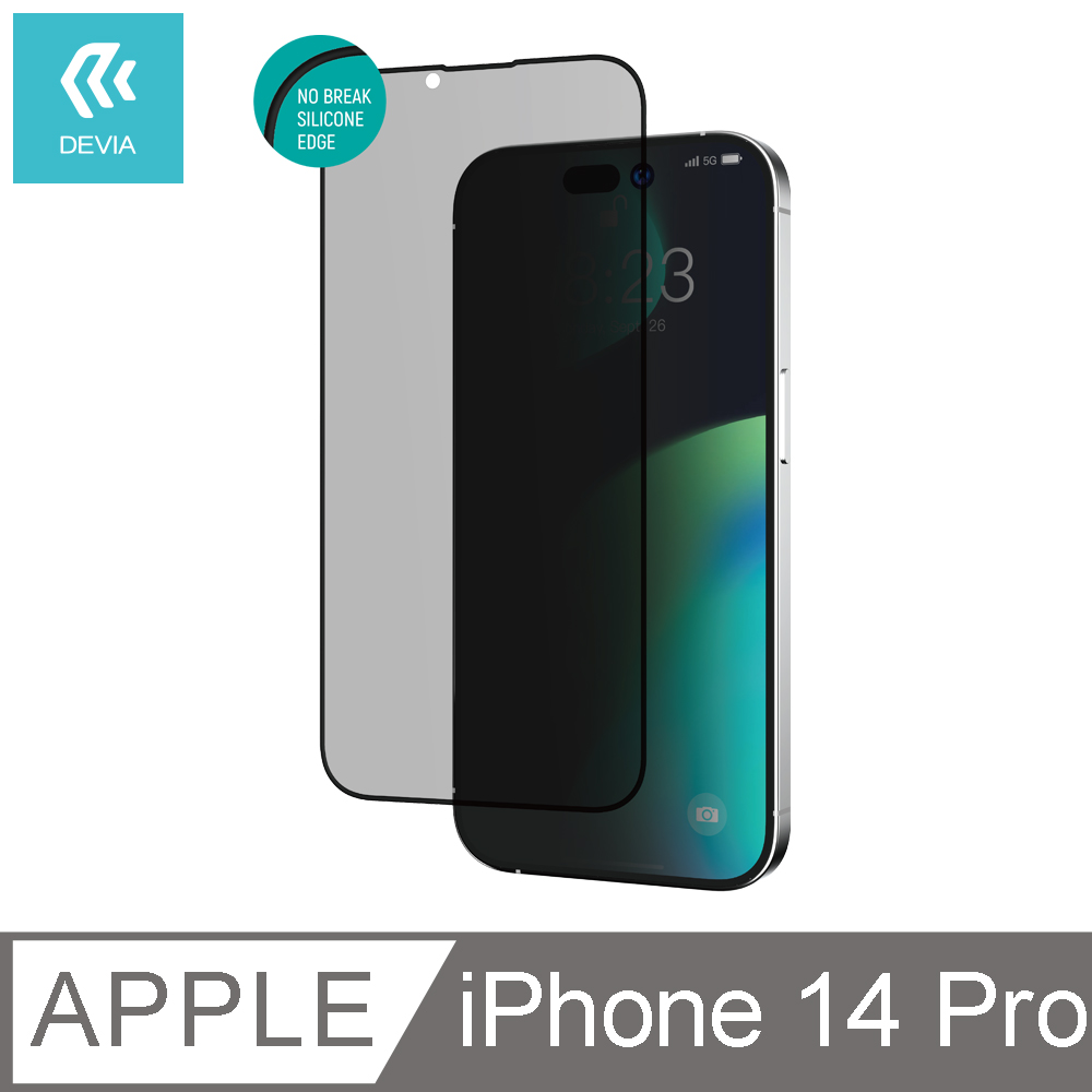 DEVIA iPhone 14 Pro TPU軟邊防窺全屏鋼化玻璃保護貼-黑色