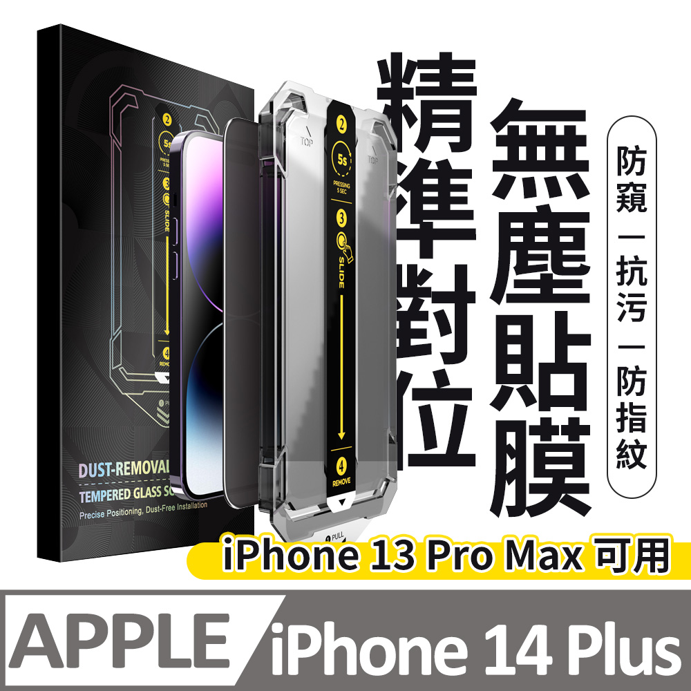 【膜法師】iPhone 13 Pro Max/14 Plus共用款 防窺保護貼 頂級黑盒無塵太空艙 特製防塵網手機螢幕玻璃貼