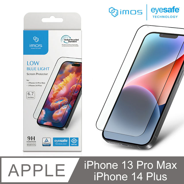 iMOS Apple iPhone 13 Pro Max/14 Plus 6.7吋 德國萊因認證 RPF60低藍光螢幕保護貼