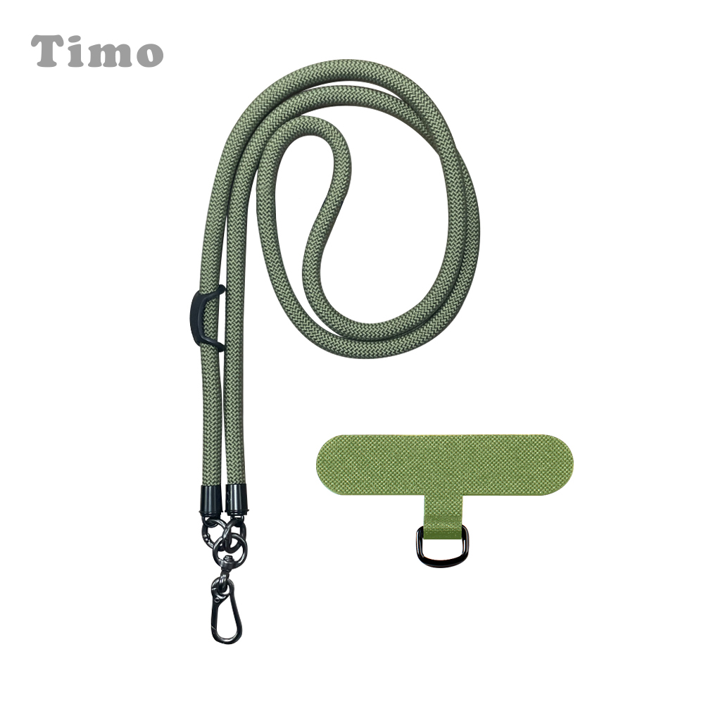 【Timo】iPhone/安卓通用款 戶外登山加厚版粗棉繩 手機掛繩背帶組-森林綠