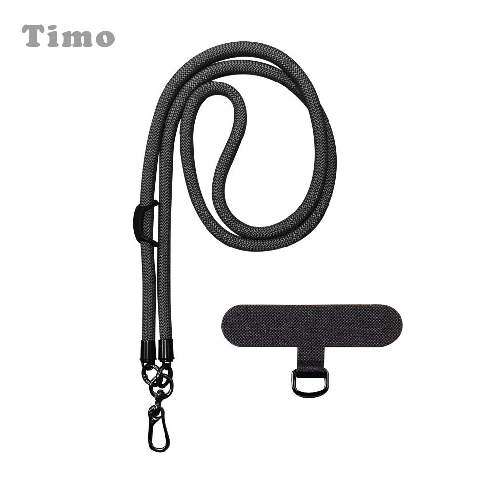 【Timo】iPhone/安卓通用款 戶外登山加厚版粗棉繩 手機掛繩背帶組-經典黑