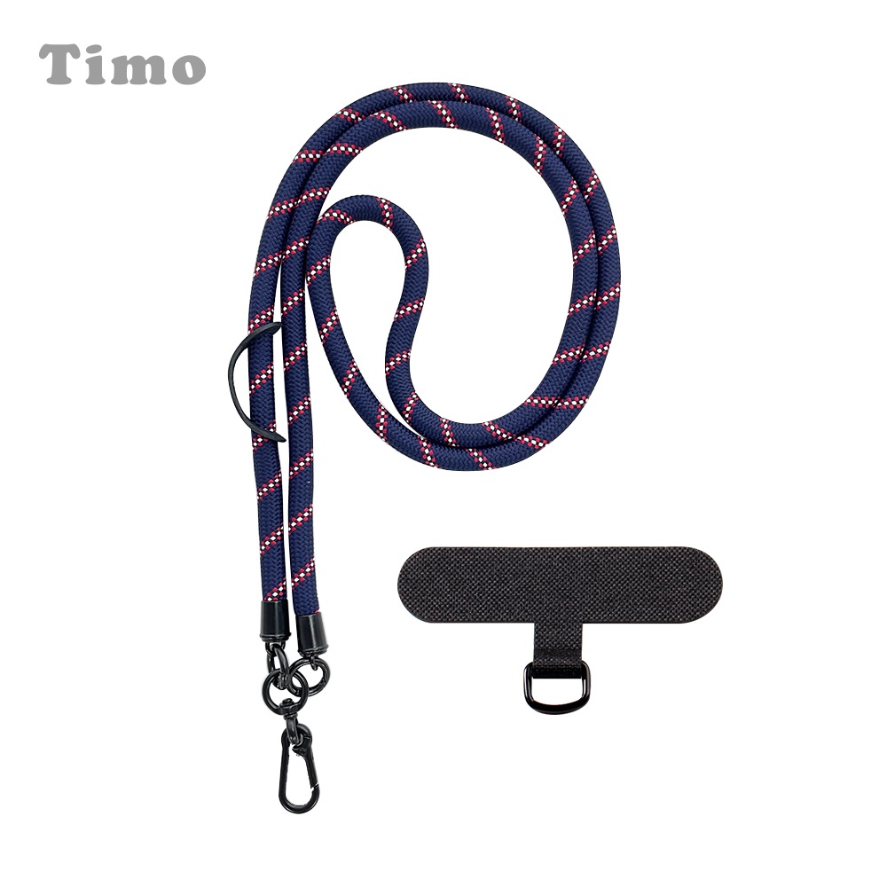 【Timo】iPhone/安卓通用款 戶外登山加厚版粗棉繩 手機掛繩背帶組-藏藍斜紋(粗)