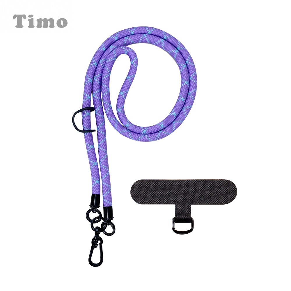 【Timo】iPhone/安卓通用款 戶外登山加厚版粗棉繩 手機掛繩背帶組-紫藍斜紋