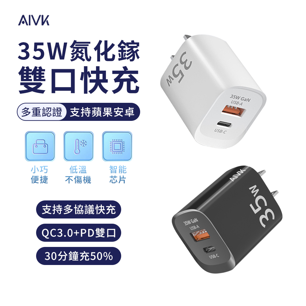 BORUI PD35W氮化鎵GaN充電器 USB-C/A 雙孔快充頭充電器 豆腐頭 旅行充電器 快充頭