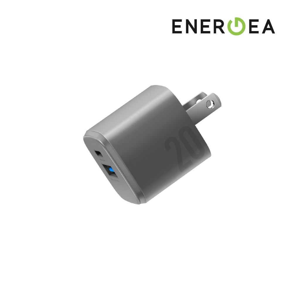 ENERGEA Ampcharge 20W GaN 雙孔快充電源供應器 PD快充 + QC3.0 充電頭 提高3倍充電速度