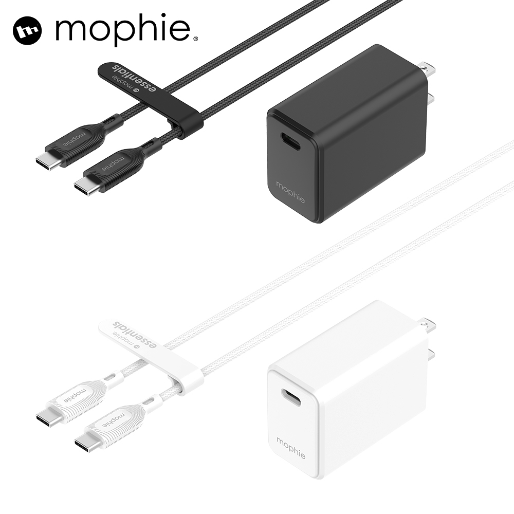 mophie essentials 30W 電源供應器/充電器 + USB-C 編織快速充電傳輸線 100cm 充電組