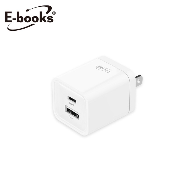 E-books B59 智能 12W Type C+USB 雙孔快速充電器-白