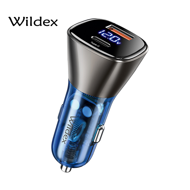 Wildex 63W 電壓電流顯示型汽車點菸用電源供應器 透明藍