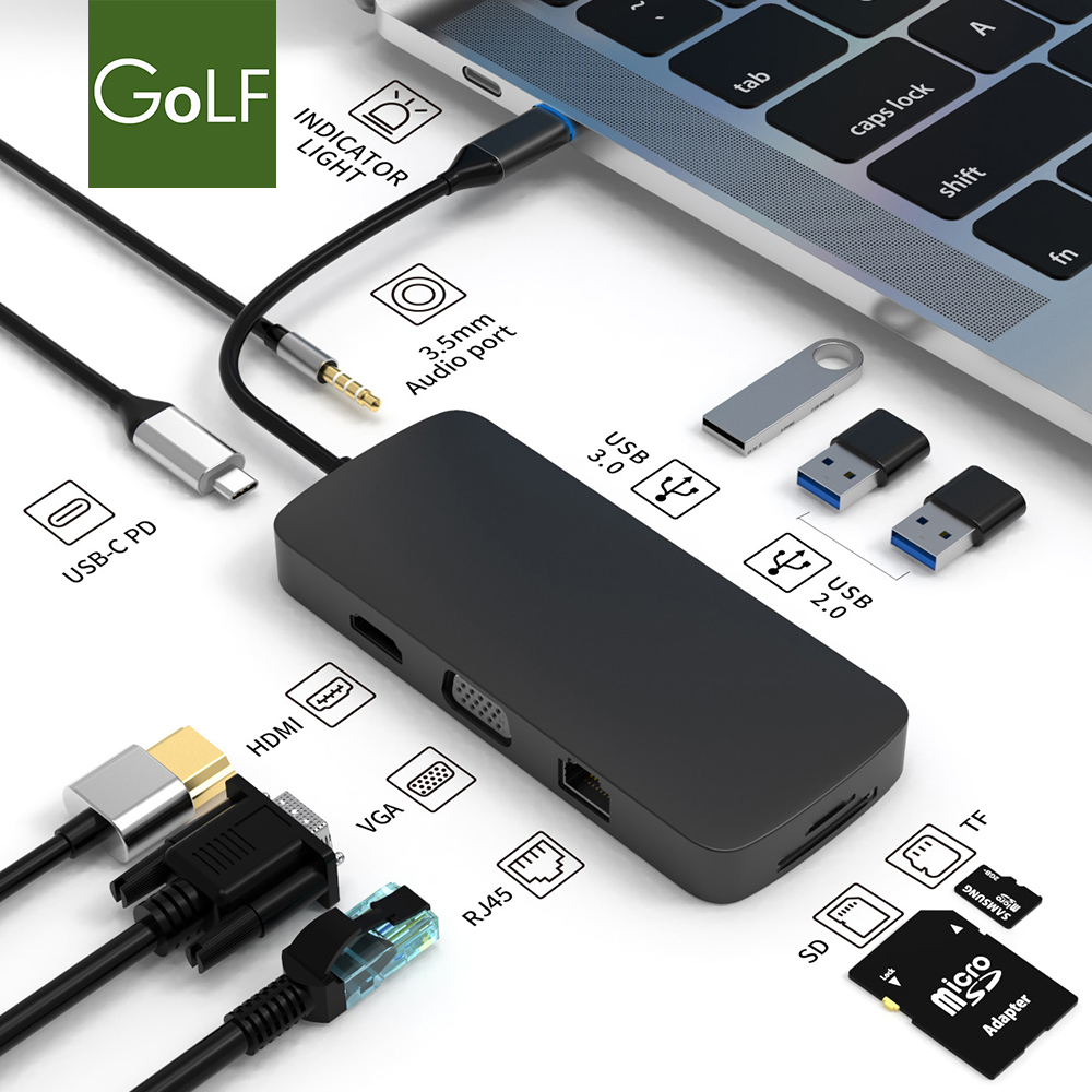 Golf 10 in 1 USB C 多機能集線器 (黑)