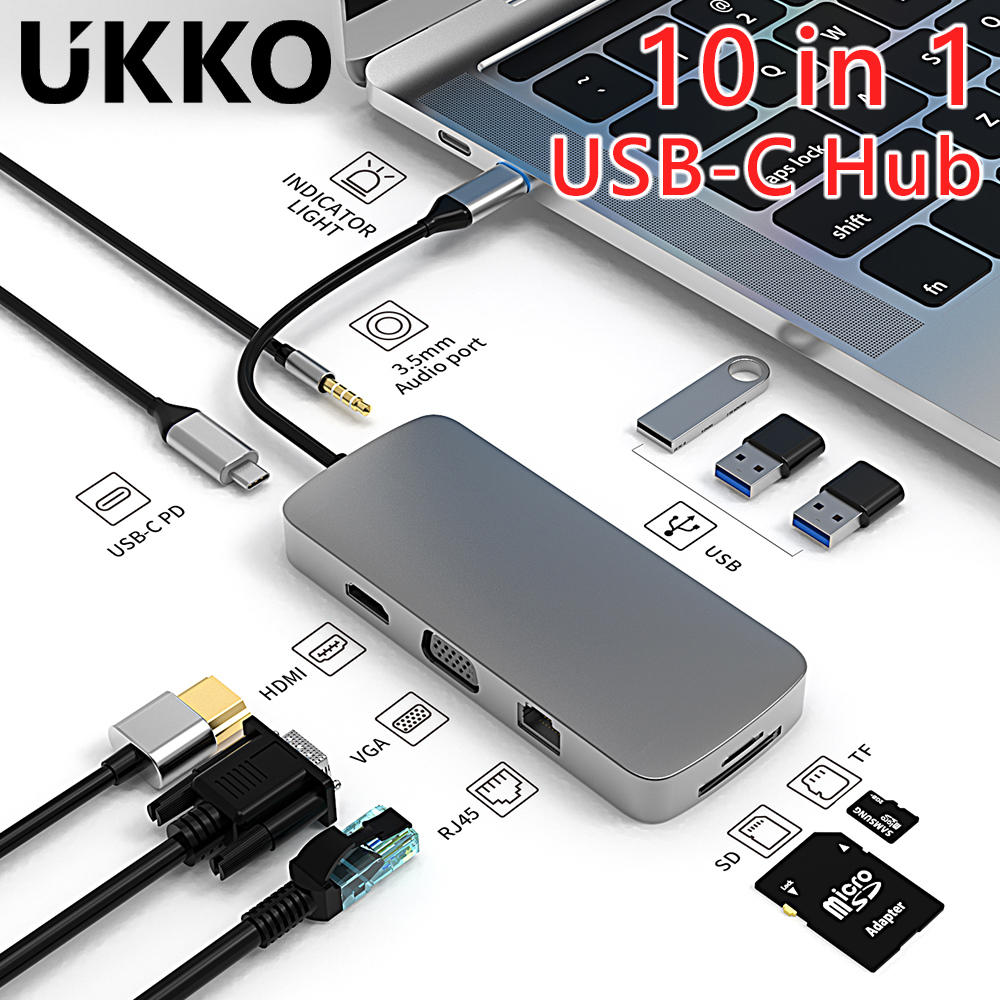 UKKO 平板/筆電100W HDMI轉接/讀卡/網路 10合一多功能Hub集線器