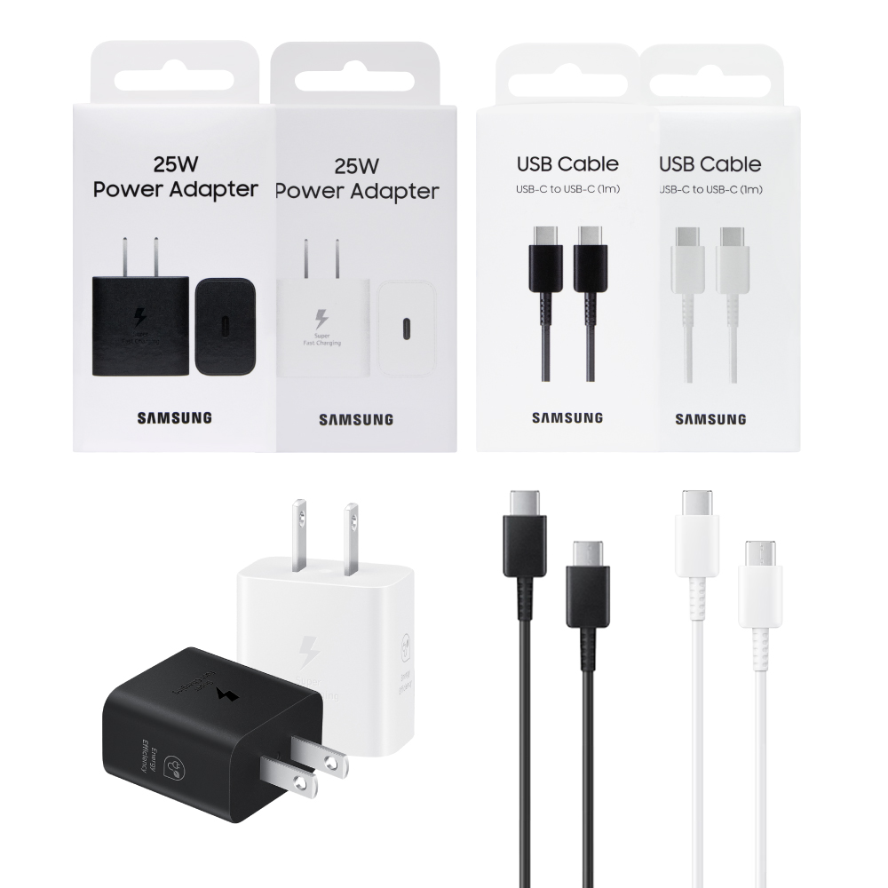 SAMSUNG三星 原廠 25W快充旅充組-支援S21系列 (PD3.0充電器+雙Type C傳輸線) 黑色