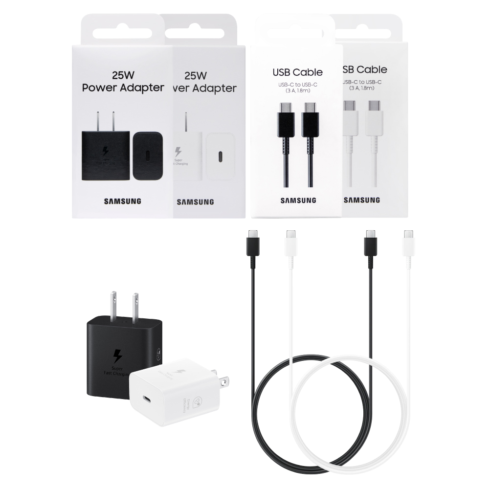 SAMSUNG Galaxy S22新款 原廠閃電快充25W + 3A 雙Type C線旅充組 1.8m (盒裝)-白色