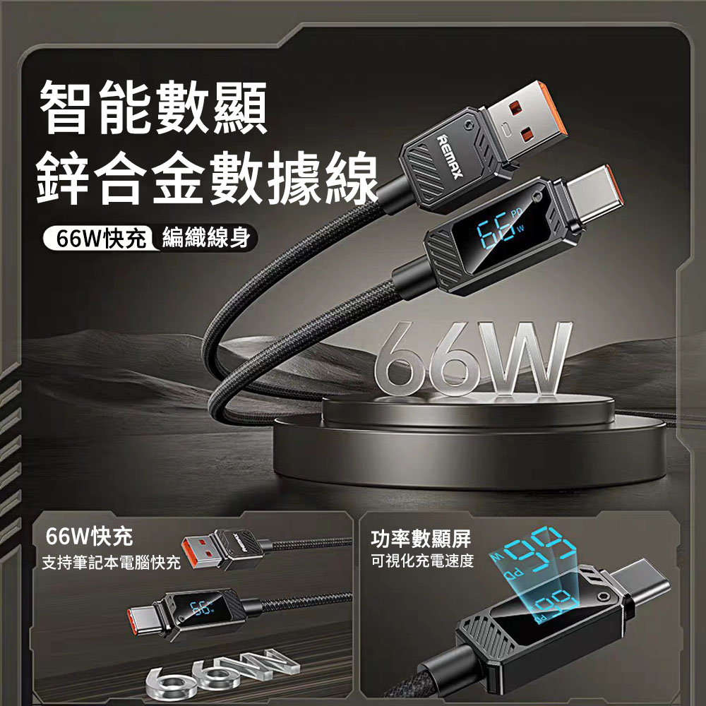 MUAN 66W 智慧數顯快充數據線 1.2米 USB to Type-C（充電線 傳輸線 快充線）