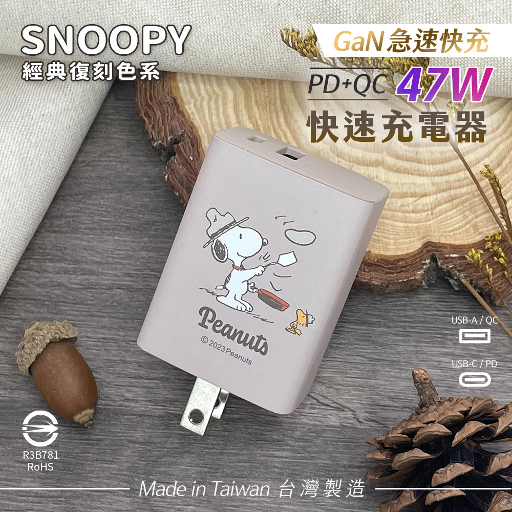 【正版授權】SNOOPY史努比 鳳梨酥系列 47W GaN氮化鎵 PD+QC 急速充電器-大廚(奶茶)