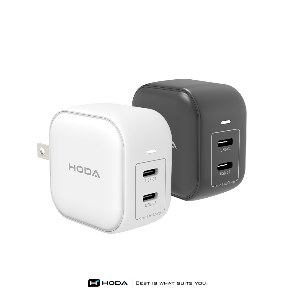 hoda 45W GaN氮化鎵智慧方型雙孔電源供應器 / 極速智慧充電器