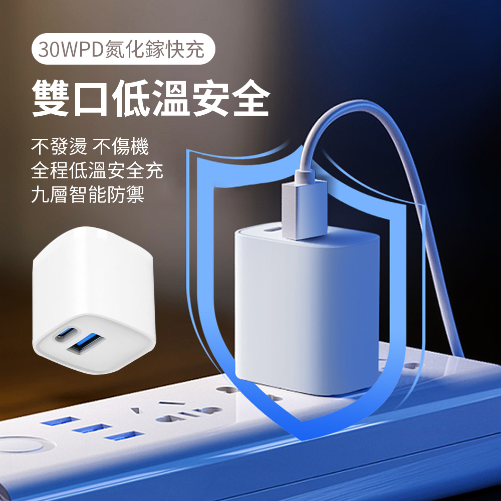 Ouboo 30W GaN氮化鎵雙孔充電器 Type-C+USB 快充充電頭 支援iPhone 16快充