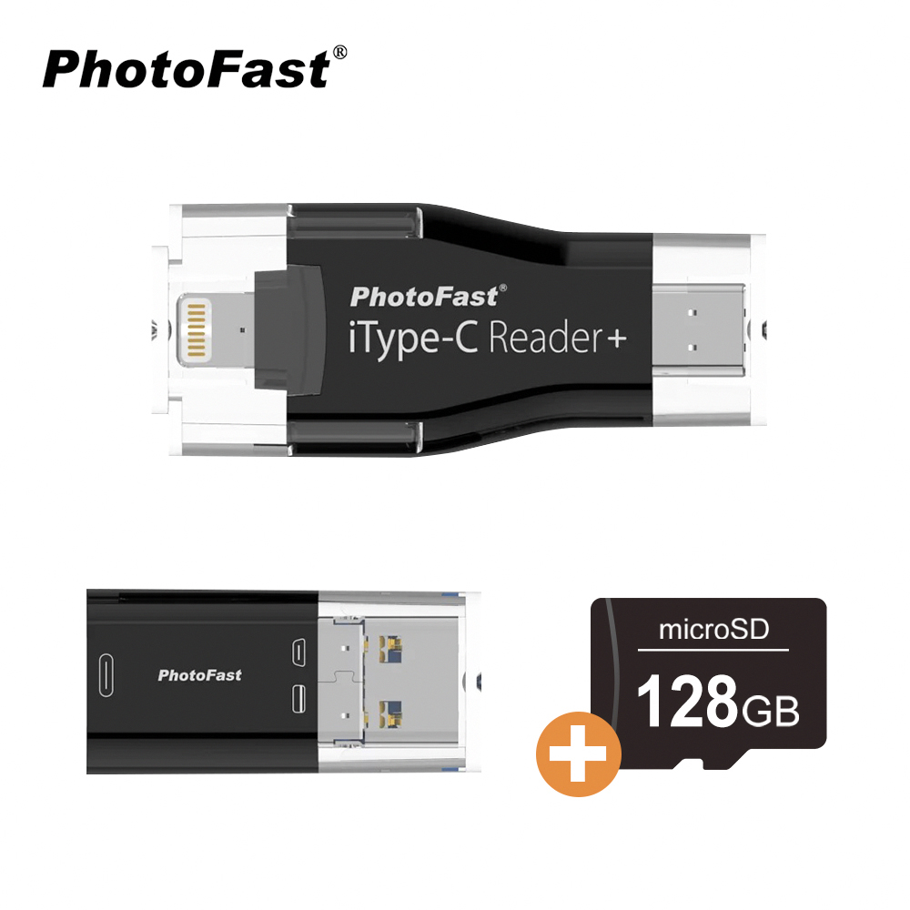 【PhotoFast】iType-C Reader四合一 蘋果/安卓跨平台讀卡機(含128GB記憶卡)