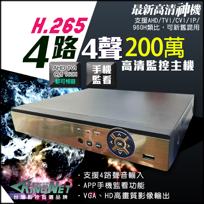 4路 4CH AHD 1080P混合型 HD-1080P/720P/960H/IPCAM 高清類比