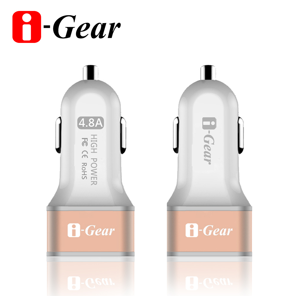 i-Gear 4.8A大電流 雙USB車用充電器(白)