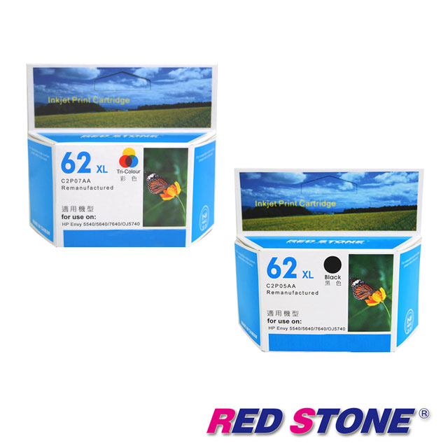 RED STONE for HP NO.62XL(C2P05AA+C2P07AA)高容量環保墨水匣(一黑一彩)
