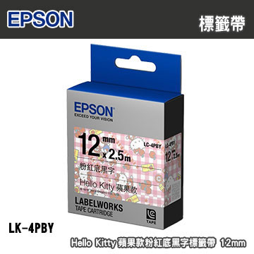 EPSON LK-4PBY(LC-4PBY) Hello Kitty蘋果款粉紅底黑字標籤帶(寬度12mm)