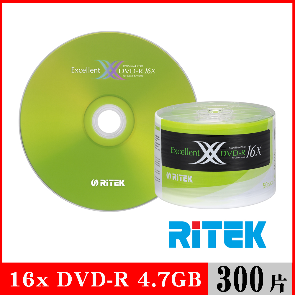 RITEK錸德 16X DVD-R 4.7GB X版/300片裸裝