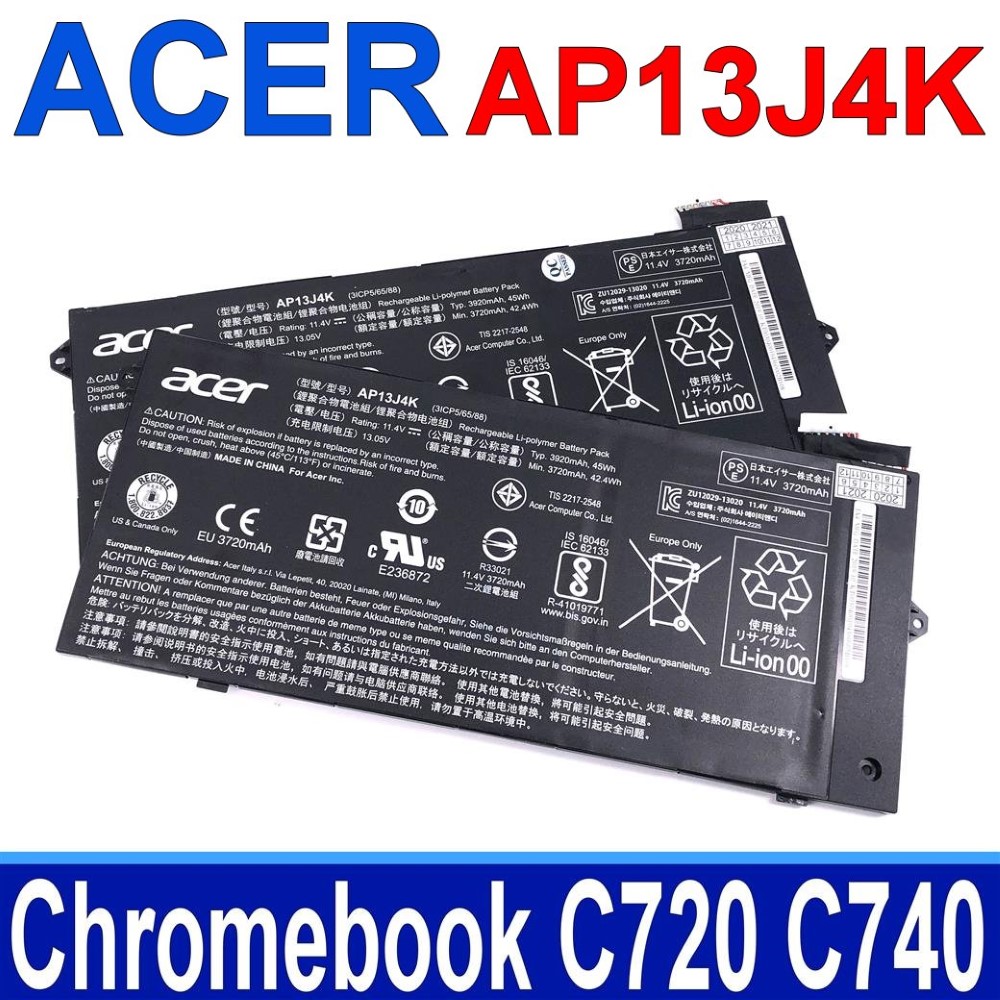 ACER AP13J4K 3芯 宏碁電池 AP13J3K Chromebook 11 C720 C720P C740