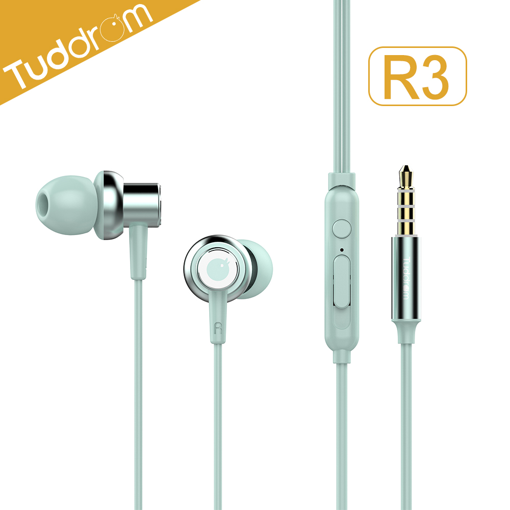 Tuddrom小魔鴨 R3低失真動圈金屬質感入耳式線控耳機(綠)