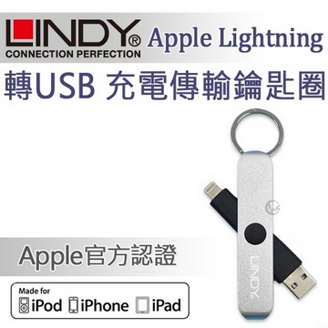 LINDY 林帝 Apple Lightning 轉USB充電傳輸鑰匙圈 時尚銀 (31396)