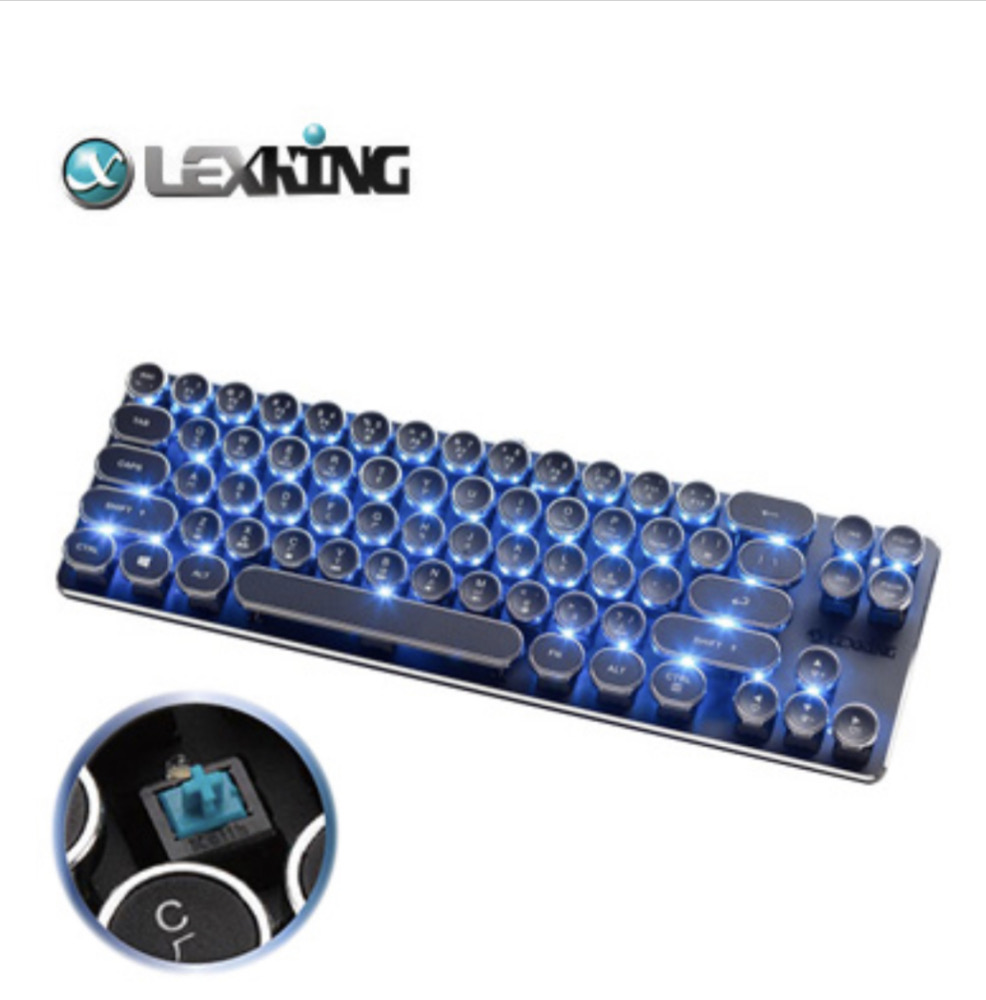 【LEXKING】迷你機械式復古打字機USB有線鍵盤(青軸-藍光)
