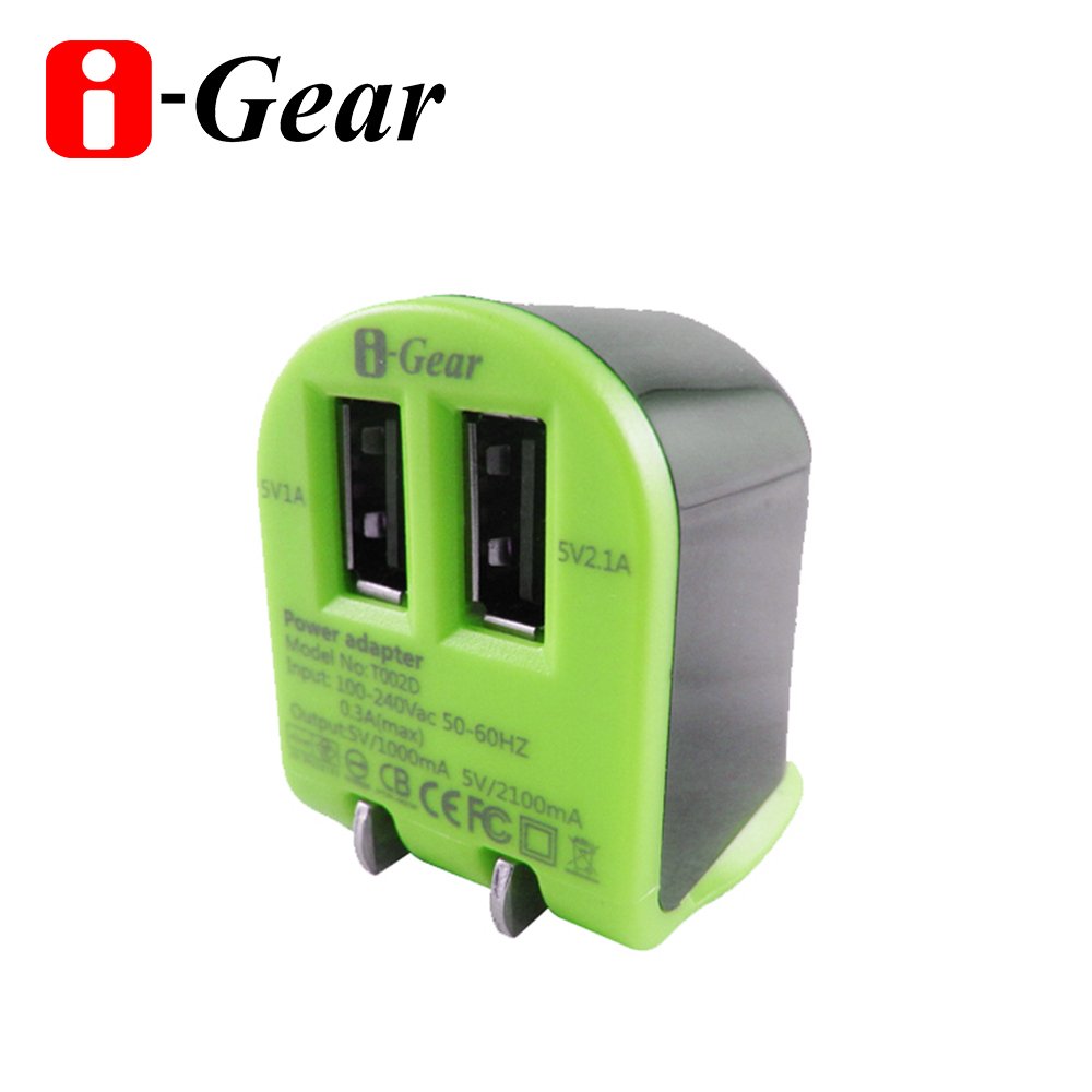 i-Gear AC轉USB 3.1A雙USB旅充變壓器(綠/黑)