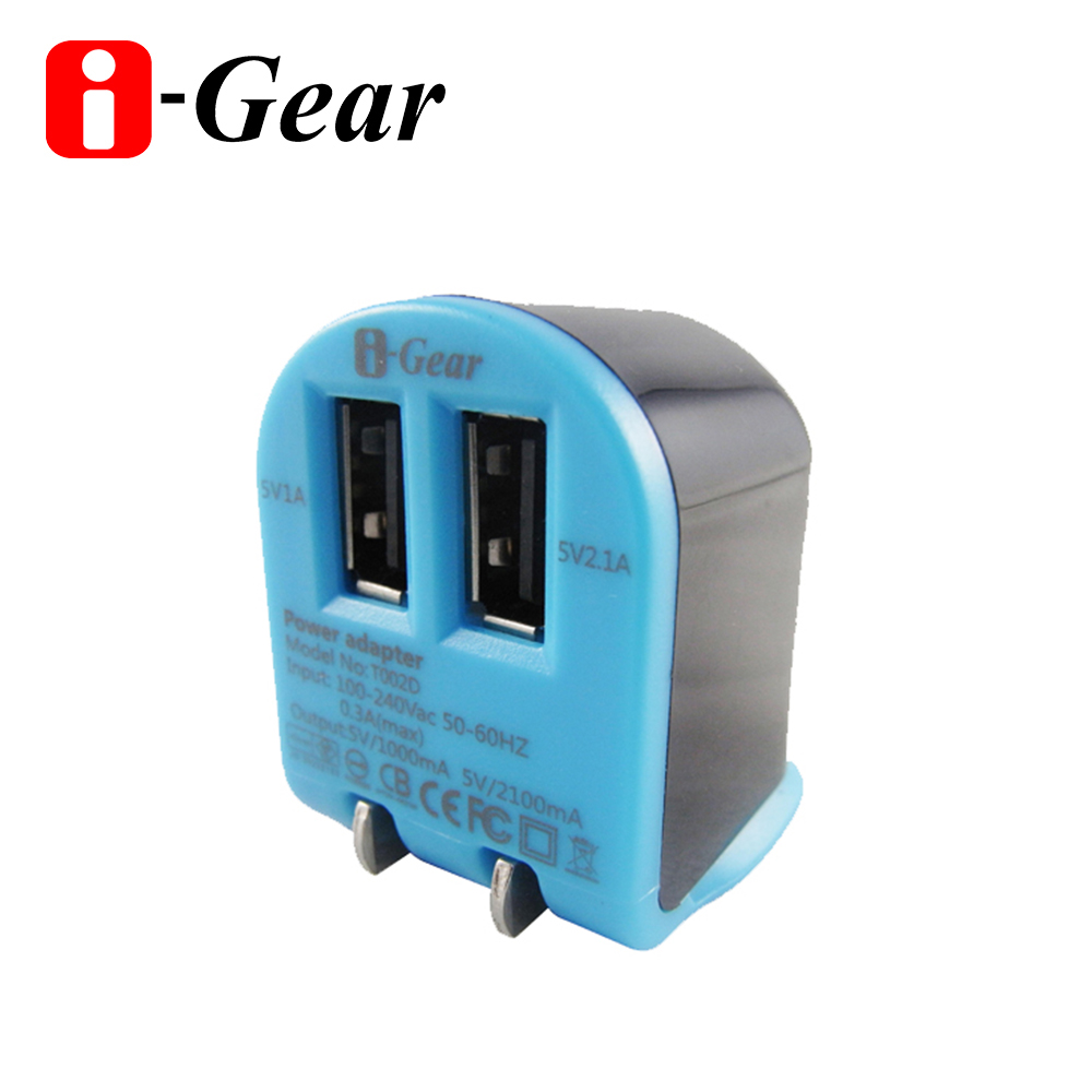 i-Gear AC轉USB 3.1A雙USB旅充變壓器(藍/黑)