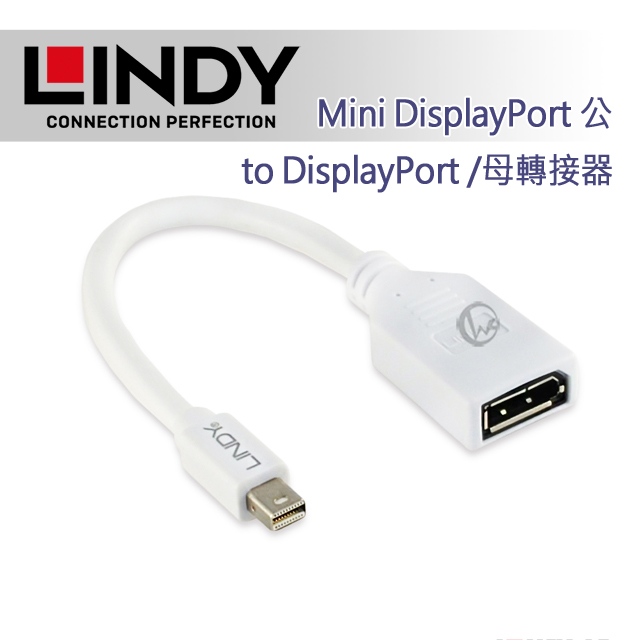 LINDY 林帝 Mini DisplayPort 公 to DisplayPort /母轉接器 20cm (41021)