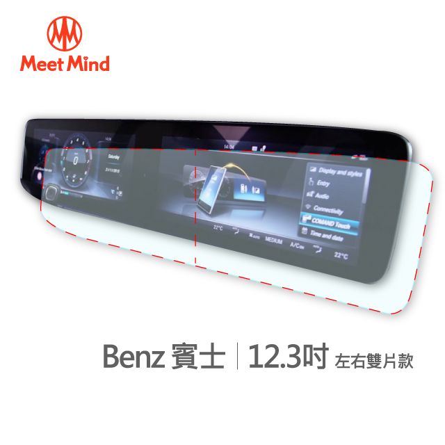 【Meet Mind】光學汽車高清低霧螢幕保護貼 Benz 12.3吋 (左右雙片款) 賓士