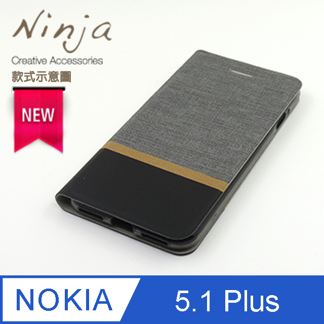 【東京御用Ninja】NOKIA 5.1 Plus (5.8吋)復古懷舊牛仔布紋保護皮套(時尚灰)