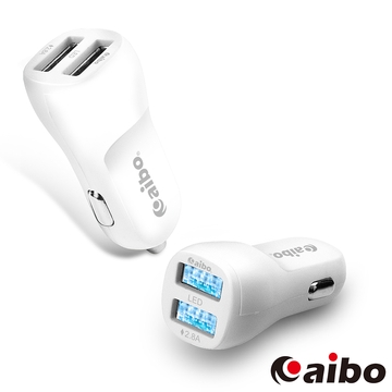 aibo AB235 LED夜光 雙USB車用充電器(白色)-2.8A