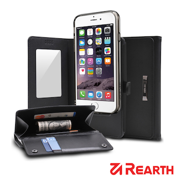 Rearth Apple iPhone 6 (4.7)(Ringke Wallet)皮夾式真皮保護皮套(黑)(送保護貼)