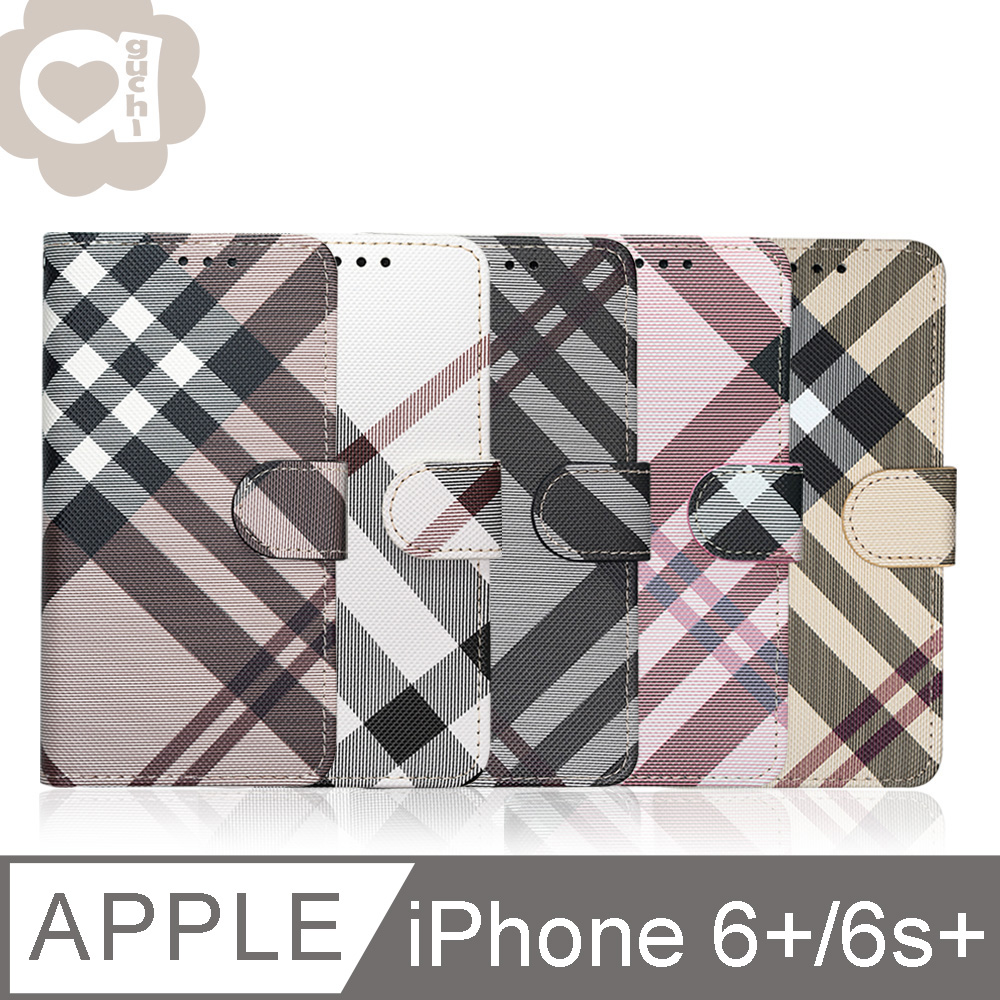 Apple iPhone 6 Plus/6s Plus 英倫格紋氣質手機皮套 側掀磁扣支架式皮套 矽膠軟殼 5色可選