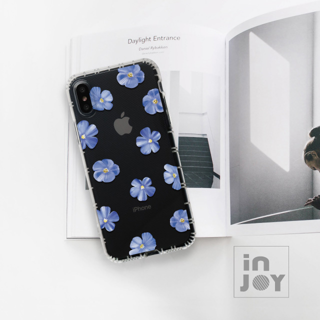 INJOY mall iPhone 6 Plus 清新藍色亞麻花防摔耐震亮面手機殼 保護殼