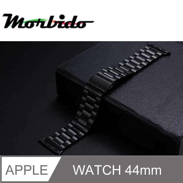 Apple Watch 不鏽鋼三珠蝶扣錶帶-贈拆錶器(沉穩黑-44mm)