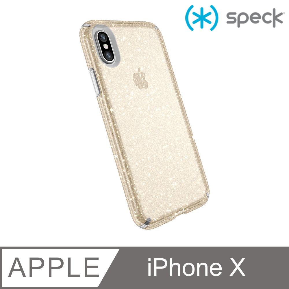 Speck Presidio Clear+Glitter iPhone X 透色+金色玻璃水晶防摔保護殼-透明