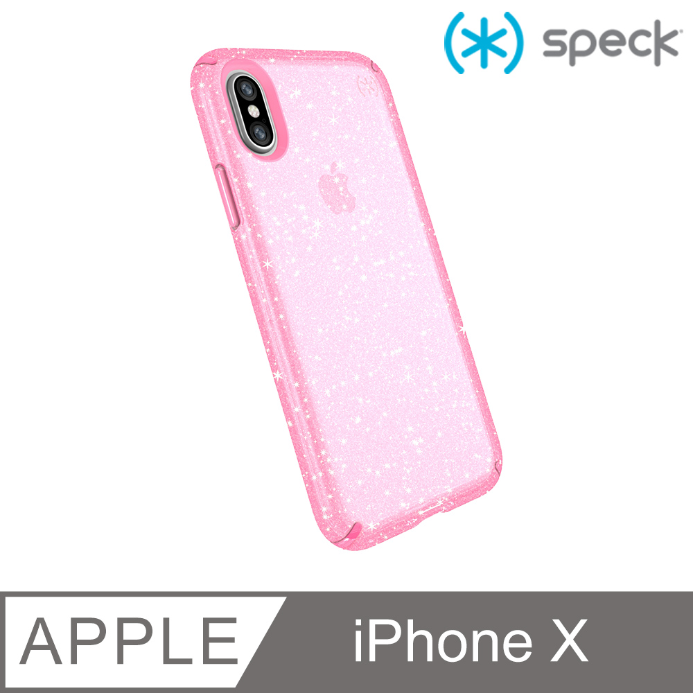 Speck Presidio Clear+Glitter iPhone X 透色+金色玻璃水晶防摔保護殼-玫瑰粉