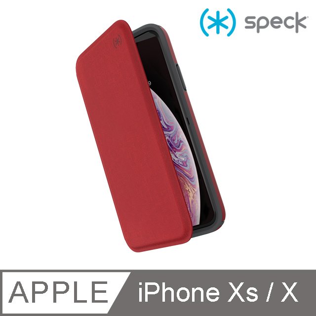 Speck Presidio Folio iPhone Xs/X 針織紋側翻防摔皮套-紅色