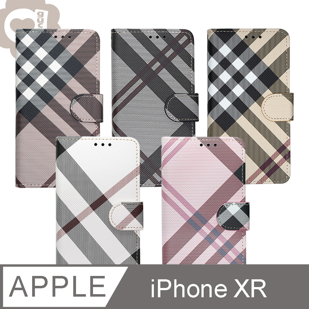 Apple iPhone XR 6.1吋 英倫格紋氣質手機皮套 側掀磁扣支架式皮套 矽膠軟殼 5色可選