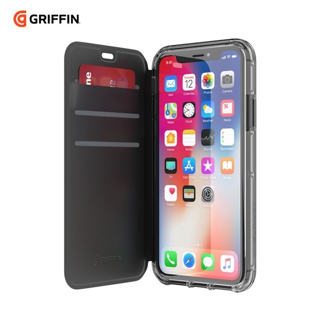 Griffin Survivor Wallet iPhone Xs Max 黑色側翻透黑背蓋防摔皮套