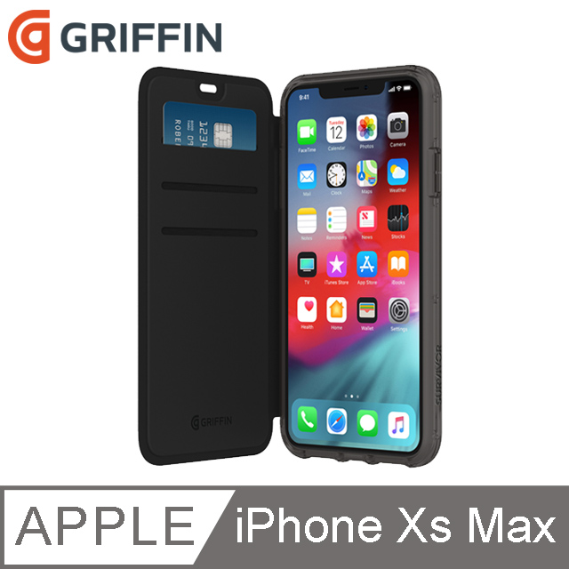 Griffin Survivor Clear Wallet iPhone Xs Max 側翻皮夾式皮套(黑色/透黑)