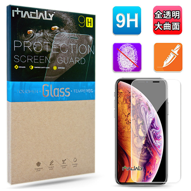 MADALY for iPhone Xs Max 6.5吋大曲面全貼合全膠靜電自動吸附9H美國康寧玻璃鋼化玻璃貼-全透明