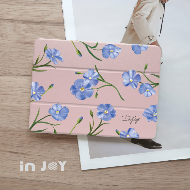 INJOY mall for iPad Pro11 2018 系列 Smart cover皮革平板保護套 附筆槽 清新藍色亞麻花款
