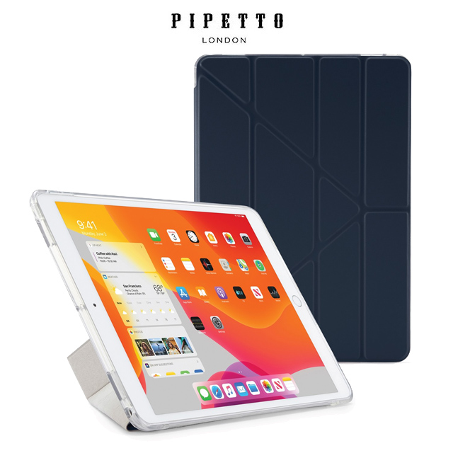 英國Pipetto Luxe Origami iPad 10.2吋 多角度摺疊保護套-深海藍/透明背蓋
