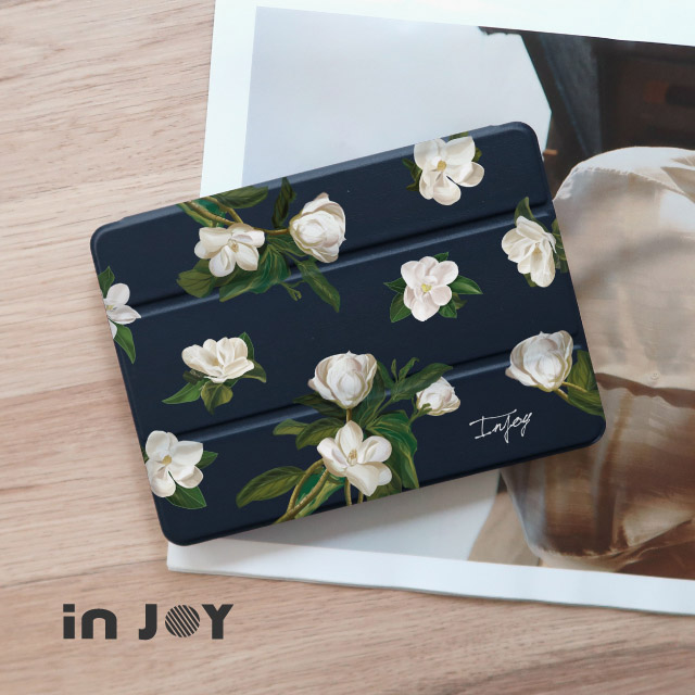 INJOY mall for iPad Pro12.9 2020 系列 Smart cover皮革平板保護套 附筆槽 柔白香氛花朵款